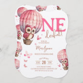 Onederful Pink Owl Hot Air Ballon 1e verjaardag Kaart (Voorkant / Achterkant)