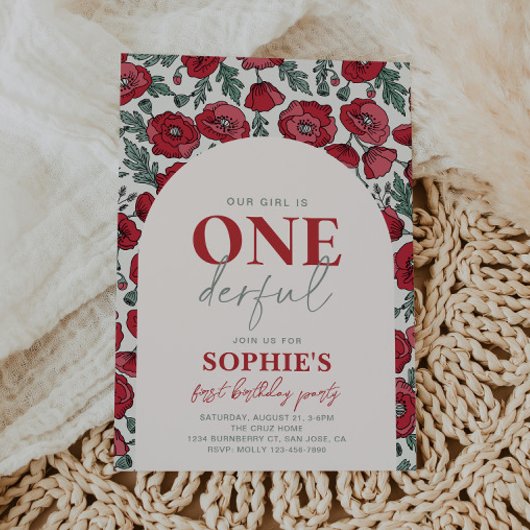 Onederful Poppy Verjaardag Uitnodiging