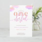 Onederful Rainbow Girl 1e verjaardag Uitnodiging (Staand voorkant)