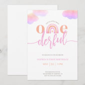 Onederful Rainbow Girl 1e verjaardag Uitnodiging (Voorkant / Achterkant)