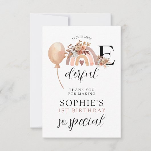 Onederful Rainbow Girl's Birthday Bedankkaart (Voorkant)