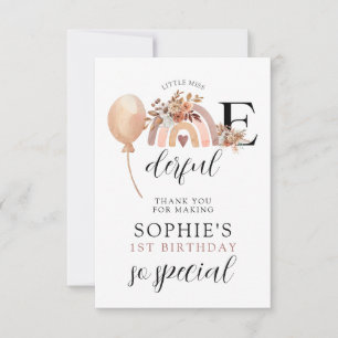 Onederful Rainbow Girl's Birthday Bedankkaart