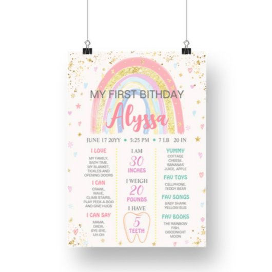 Onederful Regenboog 1e Verjaardag Milestone Poster