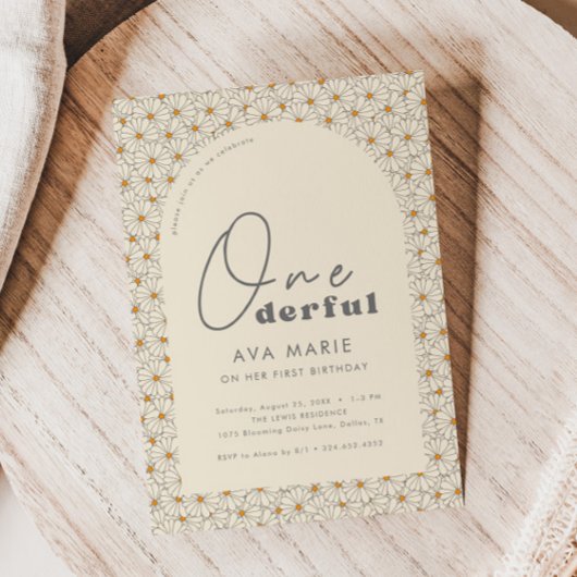 Onederful Retro Daisy Meisjes 1e Verjaardagsfeest Kaart