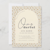 Onederful Retro Daisy Meisjes 1e Verjaardagsfeest Kaart (Voorkant)