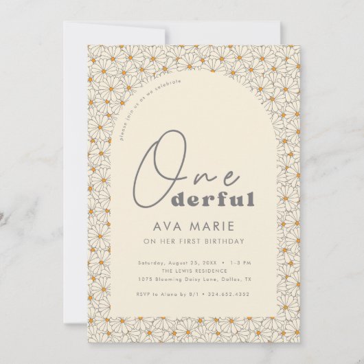 Onederful Retro Daisy Meisjes 1e Verjaardagsfeest Kaart (Voorkant)