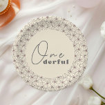 Onederful Retro Daisy Meisjes 1e Verjaardagsfeest Papieren Bordje<br><div class="desc">Nodig uw vrienden en geliefden uit voor het moderne retro daisy-thema verjaardagsfeest van uw kind met ons  ivoor en roze bloemige daisy-ontwerp.</div>
