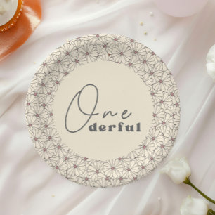 Onederful Retro Daisy Meisjes 1e Verjaardagsfeest Papieren Bordje