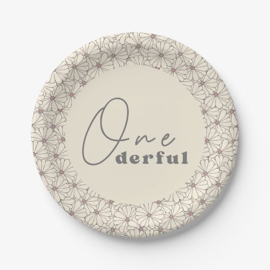 Onederful Retro Daisy Meisjes 1e Verjaardagsfeest Papieren Bordje (Voorkant)