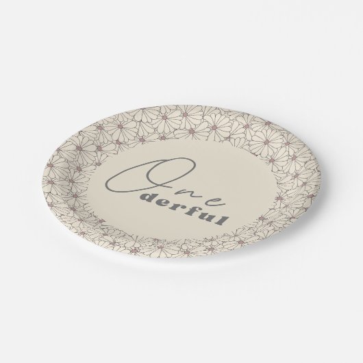 Onederful Retro Daisy Meisjes 1e Verjaardagsfeest Papieren Bordje (Gekanteld)