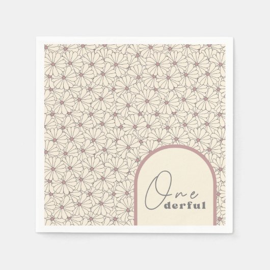 Onederful Retro Daisy Meisjes 1e Verjaardagsfeest Servet (Voorkant)