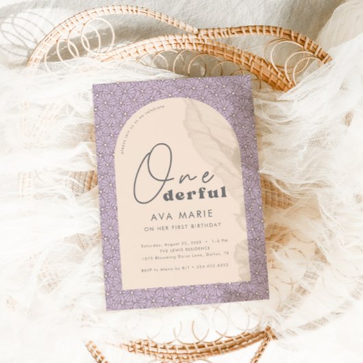 Onederful Retro Daisy Meisjes Paarse 1e Verjaardag Kaart