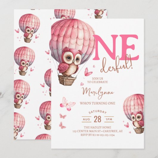 Onederful roze boho 1e verjaardagsuitnodiging kaart (Voorkant / Achterkant)