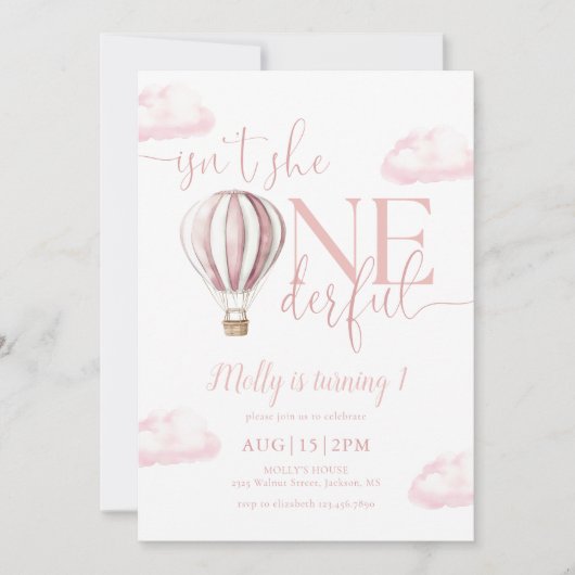 Onederful Roze Hete Luchtballon Meisje 1e verjaard Kaart (Voorkant)