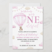 Onederful Roze Hete Luchtballon Verjaardag uitnodi Kaart (Voorkant)