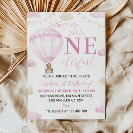 Onederful Roze Hete Luchtballon Verjaardag uitnodi Kaart