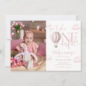 Onederful Roze Luchtballon Meisje Foto 1e verjaard Kaart (Voorkant)