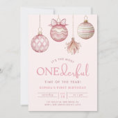 ONEderful Roze Ornament Kerst 1e Verjaardag Kaart (Voorkant)