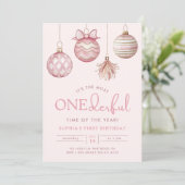 ONEderful Roze Ornament Kerst 1e Verjaardag Kaart (Staand voorkant)
