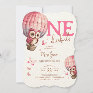 Onederful Roze Uil Heet Luchtballon 1e Verjaardag Kaart