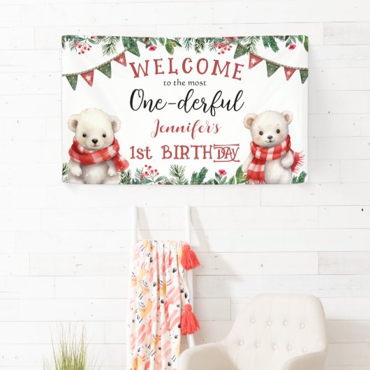ONEderful | Schattige Beer Kerst 1e verjaardagsfee Spandoek (Insitu)