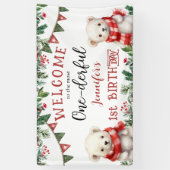 ONEderful | Schattige Beer Kerst 1e verjaardagsfee Spandoek (Verticaal)