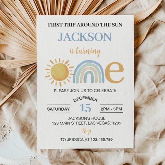 Onederful Sunshine Regenboog 1e Verjaardag Uitnodi Kaart