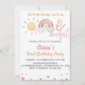 Onederful Sunshine Regenboog 1e Verjaardag Uitnodi Kaart (Voorkant)