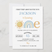 Onederful Sunshine Regenboog 1e Verjaardag Uitnodi Kaart (Voorkant)