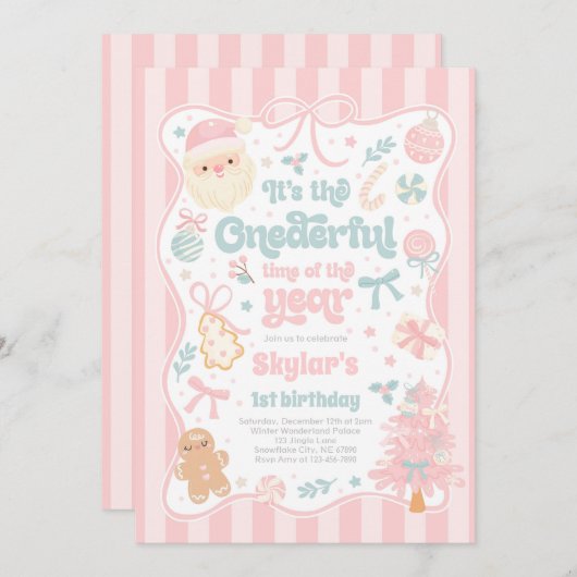 Onederful Time Of The Year Christmas Bow Birthday Kaart (Voorkant / Achterkant)