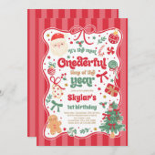 Onederful Time Of The Year Christmas Bow Birthday Kaart (Voorkant / Achterkant)