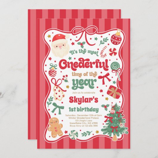 Onederful Time Of The Year Christmas Bow Birthday Kaart (Voorkant / Achterkant)