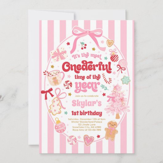 Onederful Time Of The Year Christmas Bow Birthday Kaart (Voorkant)