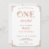 Onederful Verjaardag Meisje Uitnodiging 1e Verjaar (Voorkant)