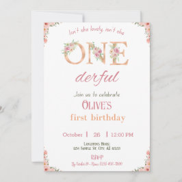 Onederful Verjaardag Meisje Uitnodiging 1e Verjaar