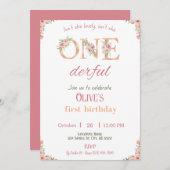 Onederful Verjaardag Meisje Uitnodiging 1e Verjaar (Voorkant / Achterkant)