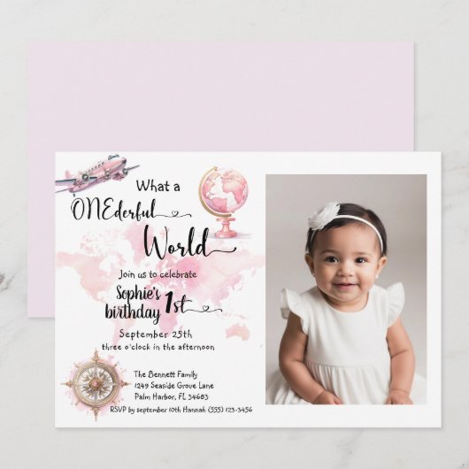 ONEderful wereld roze reizen 1e verjaardag foto Kaart