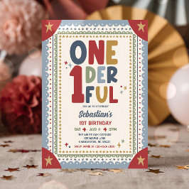 Onederful Whimsical Jongen 1e Verjaardagsfeestje Kaart