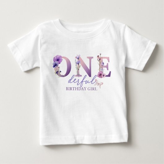 Onederful Wildflower 1e Verjaardag Meisje T-shirt (Voorkant)