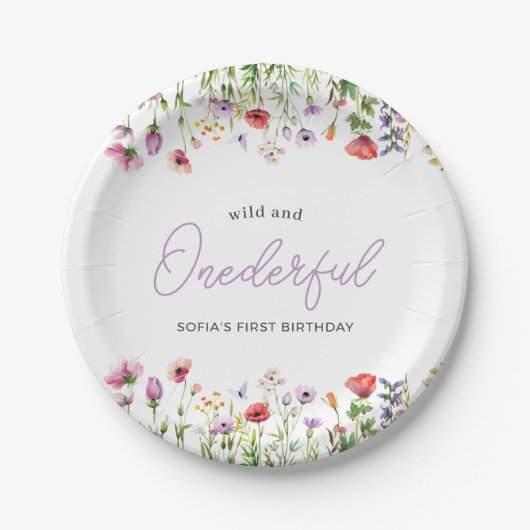 Onederful Wildflower First Birthday Paper Plate Papieren Bordje (Voorkant)