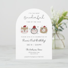 Onederful Winter Animals First Birthday Invitation Kaart