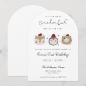 Onederful Winter Animals First Birthday Invitation Kaart (Voorkant / Achterkant)