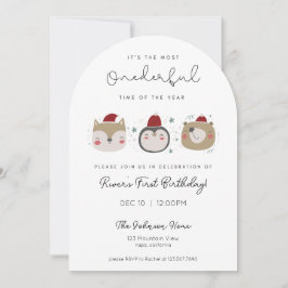 Onederful Winter Animals First Birthday Invitation Kaart