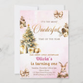 ONEderful Winter Kerstmis Roze 1e Verjaardag Kaart (Voorkant)