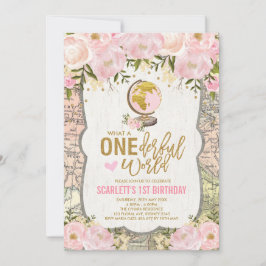 ONEderful World Adventure Map Girls 1st Birthday Kaart