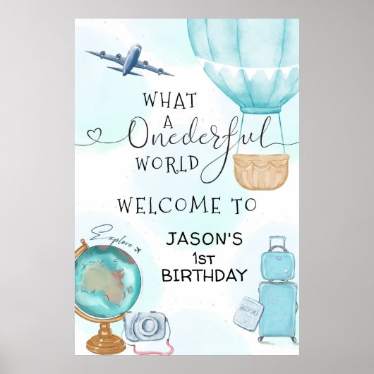 ONEderful World Boys 1st First Birthday Welcome Poster (Voorkant)