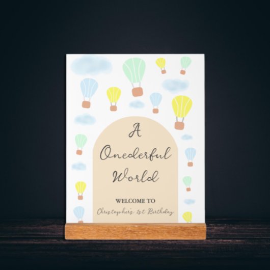 Onederful World Hete Luchtballon 1e Verjaardag Acryl Bord