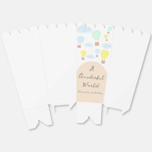 Onederful World Hete Luchtballon 1e Verjaardag Bedankdoosjes (Ongevouwen)