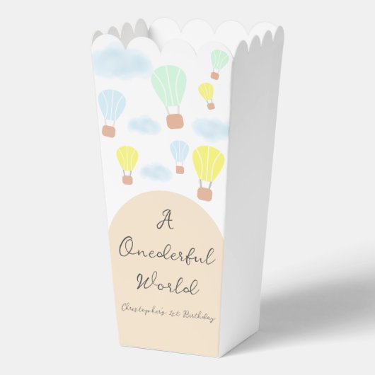 Onederful World Hete Luchtballon 1e Verjaardag Bedankdoosjes (Voorkant)