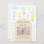 Onederful World Hete Luchtballon 1e Verjaardag Bedankkaart (Voorkant)